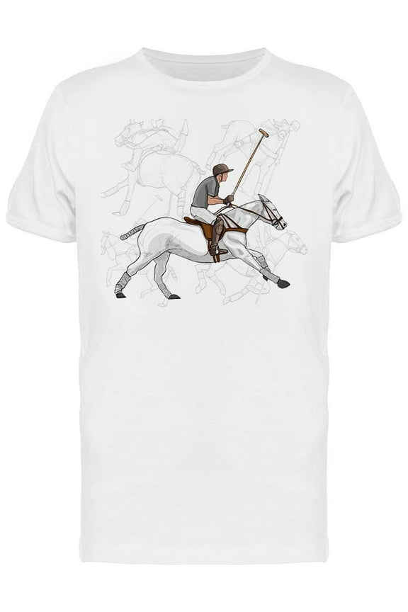 Mens Graphic Tee - Polo Player And White Horse - Regular Fit 100% Cotton