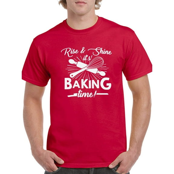 Smartprints Mens Graphic Tee - Rise And Shine Baking Time - Regular Fit 100% Cotton