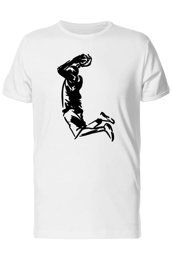 Mens Graphic Tee - Sketch Of Dunking Basketball - Regular Fit 100% Cotton
