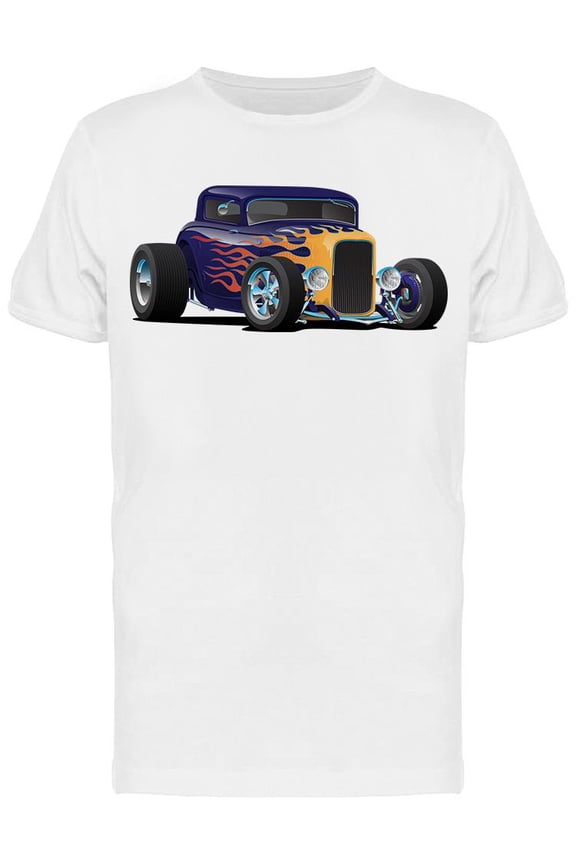 Mens Graphic Tee - Vintage Hot Rod Car With Flames - Regular Fit 100% Cotton