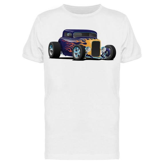 Smartprints Mens Graphic Tee - Vintage Hot Rod Car With Flames - Regular Fit 100% Cotton