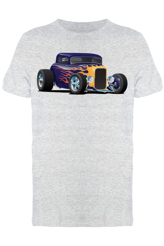 Mens Graphic Tee - Vintage Hot Rod Car With Flames - Regular Fit 100% Cotton