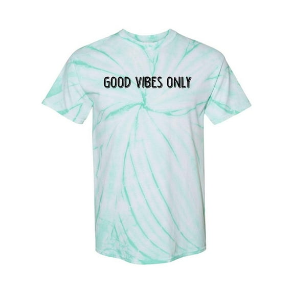Smartprints Mens Graphic Tie Dye Tee Mint - Good Vibes Quote 100% Cotton Regular Fit