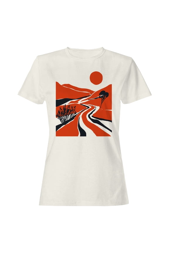Minimalist Red Desert Landscape Women's T-Shirt Off White, Cotton, M
