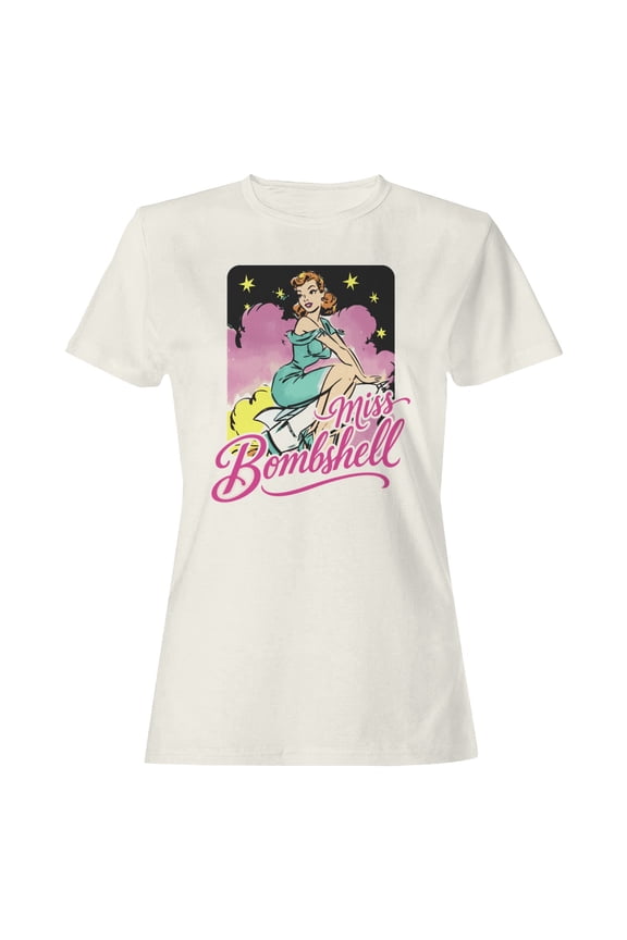 Miss Bombshell Pin-Up Women's T-Shirt Off White, Cotton, 3XL