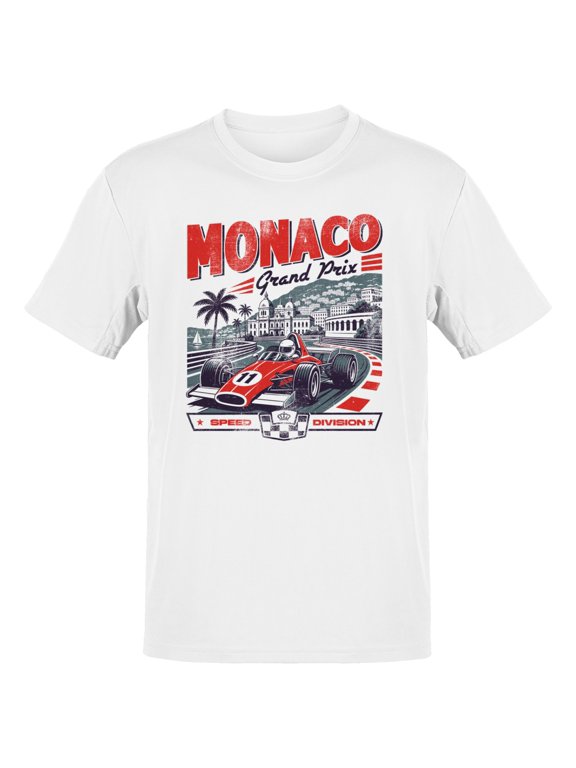 Monaco Grand Prix Vintage Poster Men's T-Shirt White, Cotton, XL