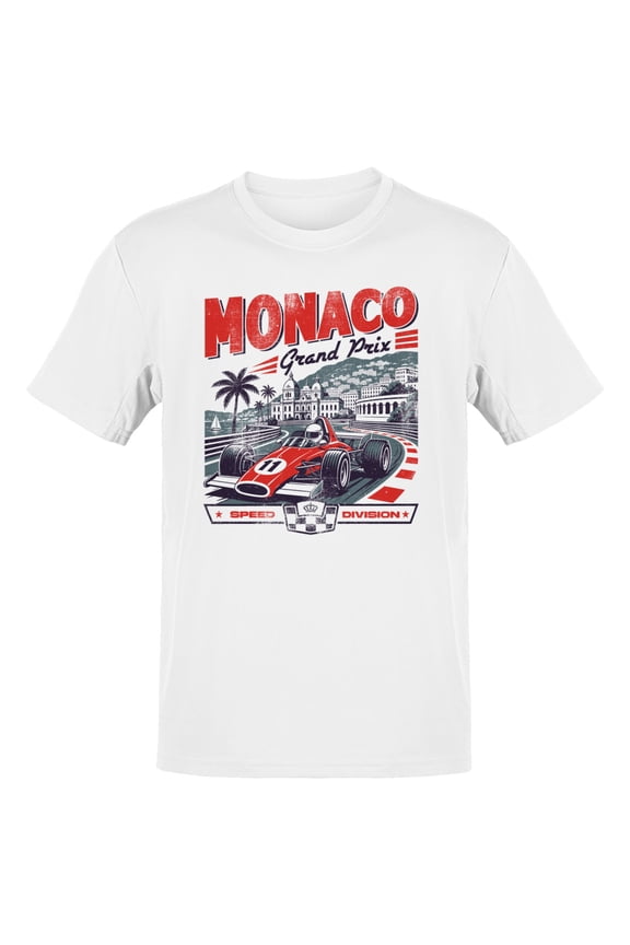 Monaco Grand Prix Vintage Poster Men's T-Shirt White, Cotton, XL