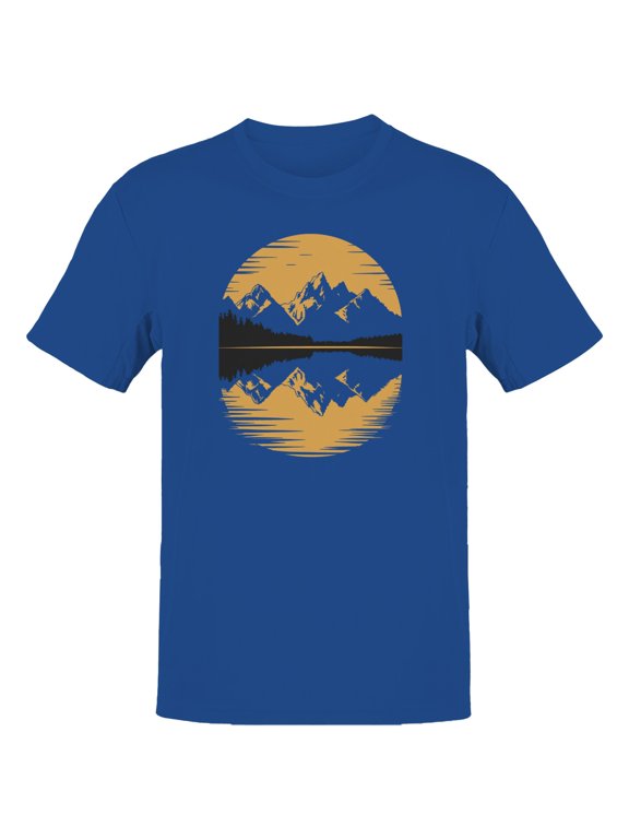 Mountain Lake Sunset Scene Men's T-Shirt Royal Blue, Cotton, L