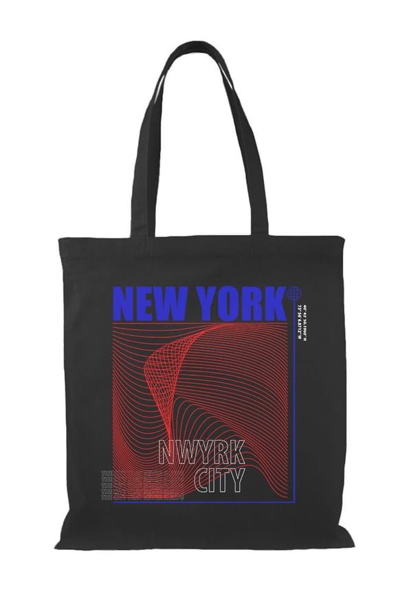 New York Gradient Wave Tote Bag - Image by Shutterstock, One Size Cotton Canvas Tote Bag