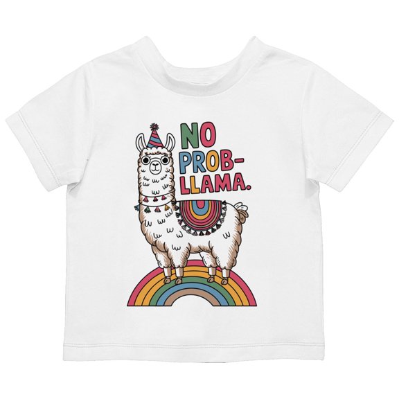 Smartprints No Probllama Rainbow Llama Toddler T-Shirt White, Cotton, 5T