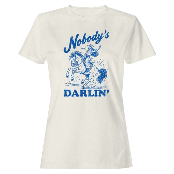 Smartprints Nobody's Darlin' Cowgirl Western Art Women's T-Shirt Off White, Cotton, M