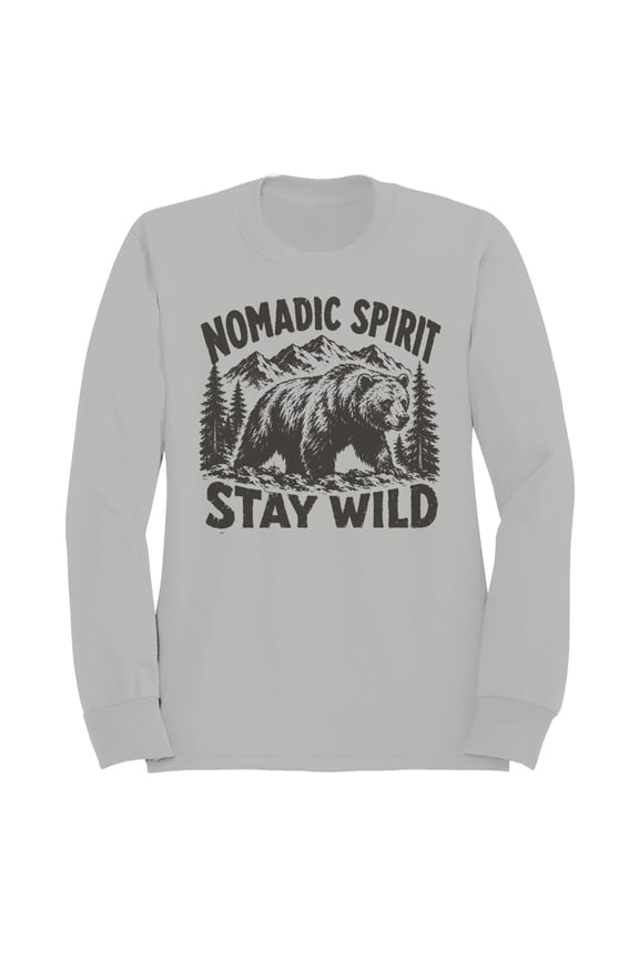 Nomadic Spirit Stay Wild Bear Mountain Men's Sweatshirt Ash, Cotton, S