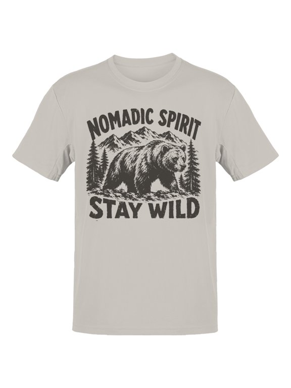 Nomadic Spirit Stay Wild Bear Mountain T-Shirt Ice Grey, Cotton, 4XL