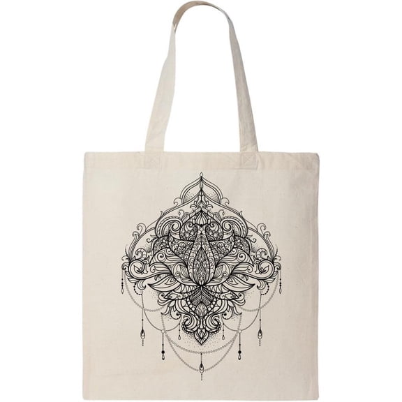 Smartprints Ornamental Lotus Flower Icon Tote Bag - Image by Shutterstock, One Size Cotton Canvas Tote Bag
