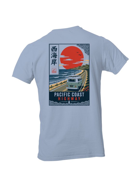 Pacific Coast Highway Sunset Men's T-Shirt Light Blue, Cotton, M