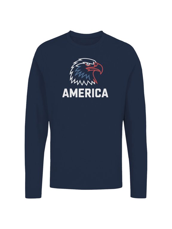 Patriotic Eagle Head Graphic Men's Long Sleeve Shirt, Navy, L
