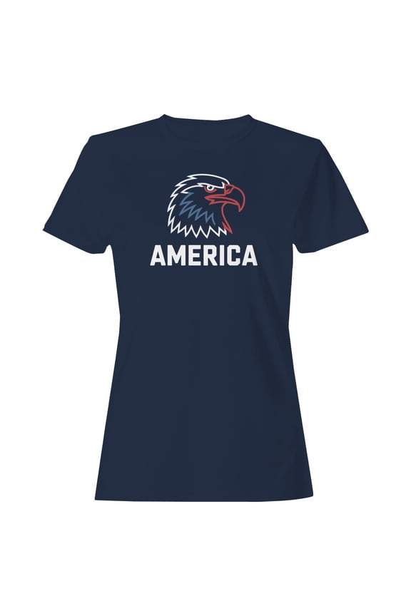 Patriotic Eagle Head Graphic Women's T-shirt, Navy, S