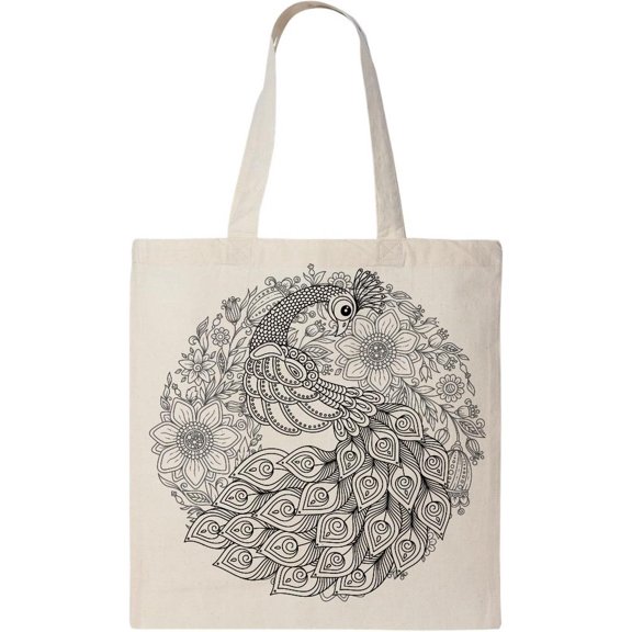 Smartprints Peacock In Zentangle Style Tote Bag - Image by Shutterstock, One Size Cotton Canvas Tote Bag