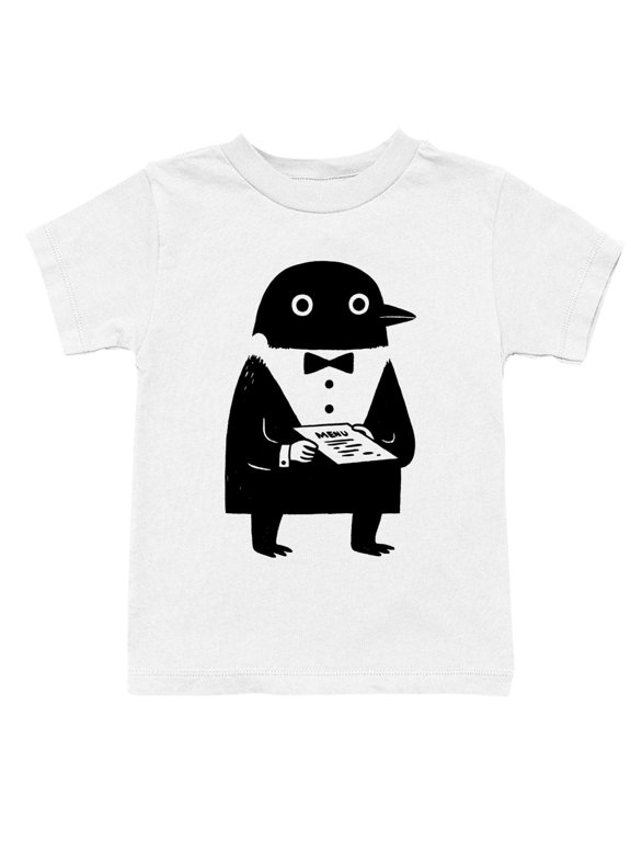Penguin Holding Menu Illustration Youth's T-Shirt White, Cotton, XS