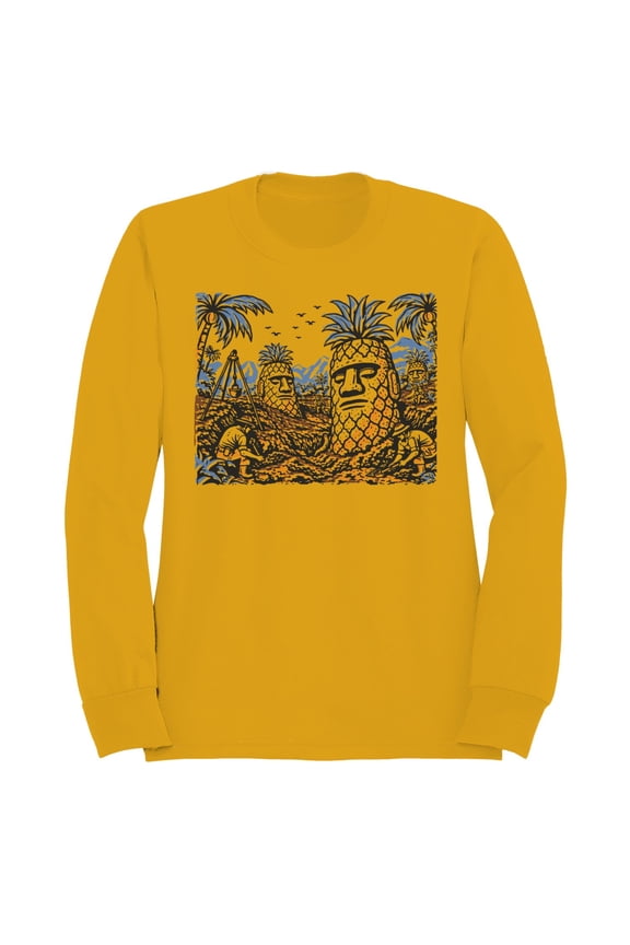 Pineapple Easter Island Moai Men's Sweatshirt Gold, Cotton, XL