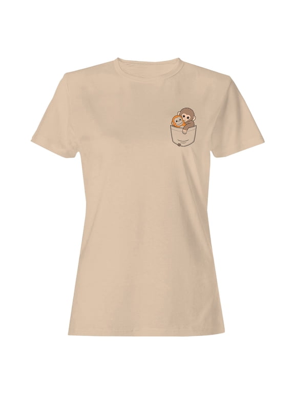 Pocket Monkey Stuffed Toy Illustration Women's T-Shirt Natural, Cotton, L