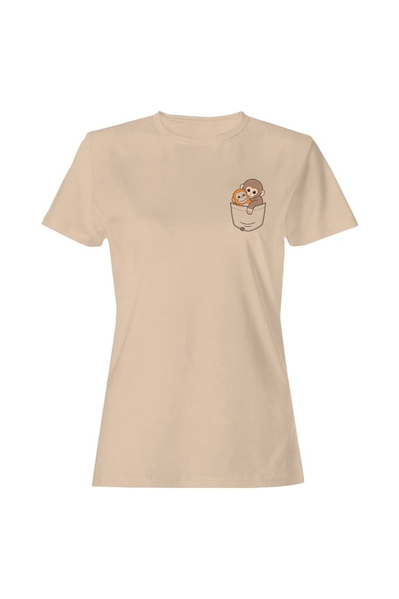 Pocket Monkey Stuffed Toy Illustration Women's T-Shirt Natural, Cotton, S
