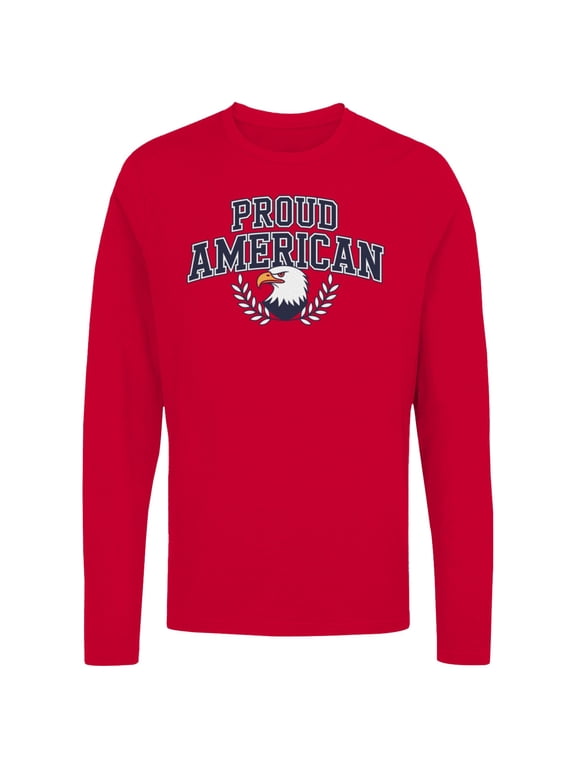 Proud American Bald Eagle Emblem Men's Long Sleeve, Red, L