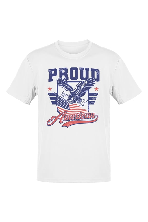 Proud American Eagle Flag T-Shirt White, Cotton, L