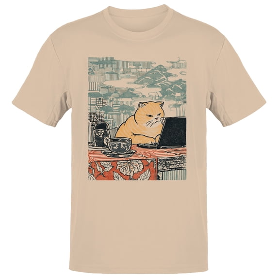 Smartprints Retro Cat Working Men's T-Shirt Natural, Cotton, 5XL