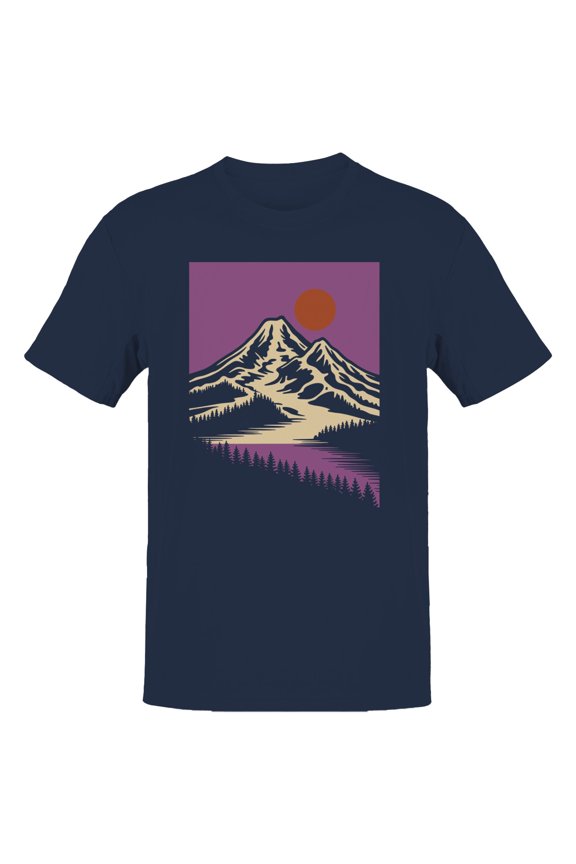 Retro Mountain Sunset Men's T-Shirt Navy, Cotton, L