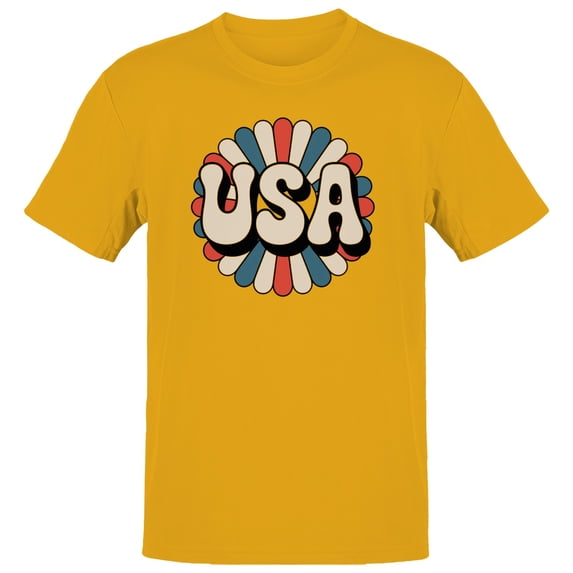 Smartprints Retro USA Patriotic Flower Men's T-shirt, Gold, S