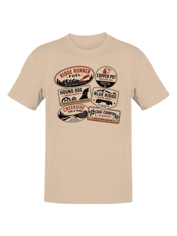 Ridge Runner Fuel Vintage Motoring Badge T-Shirt Natural, Cotton, L