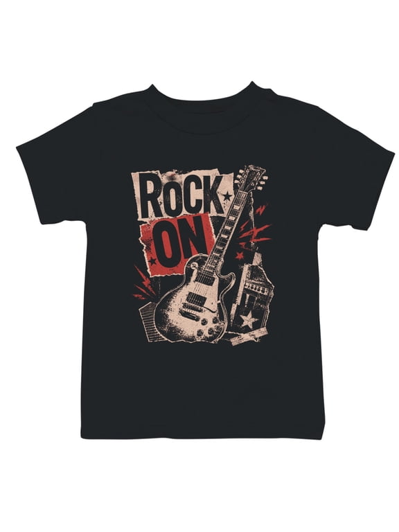 Rock on Electric Guitar Youth's T-Shirt Black, Cotton, M