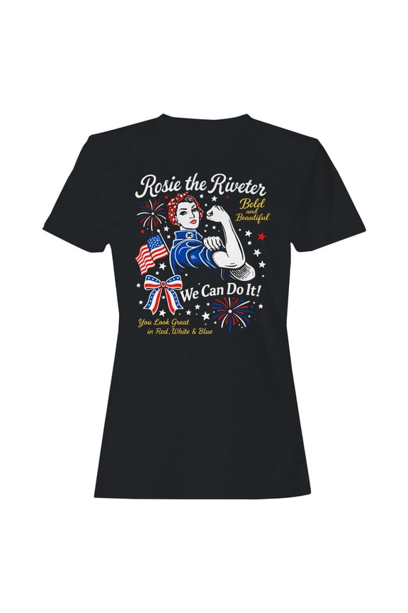Rosie the Riveter We Can Do It Women's T-Shirt Black, Cotton, M