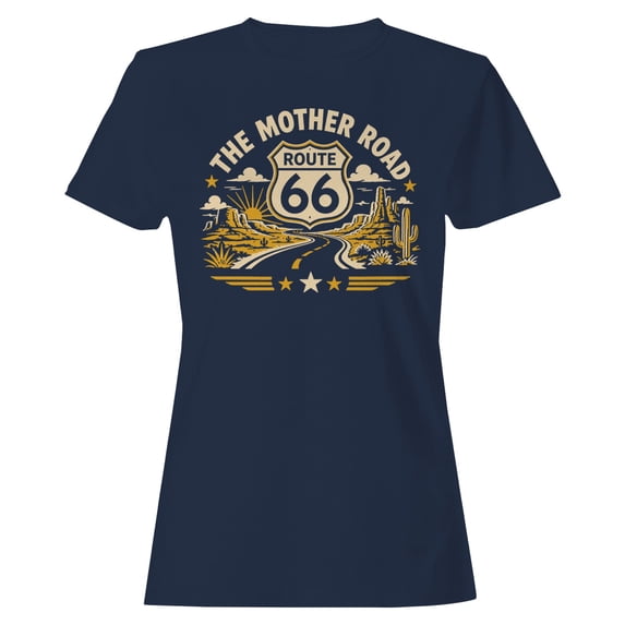 Smartprints Route 66 Vintage Travel Women's T-Shirt Navy, Cotton, S