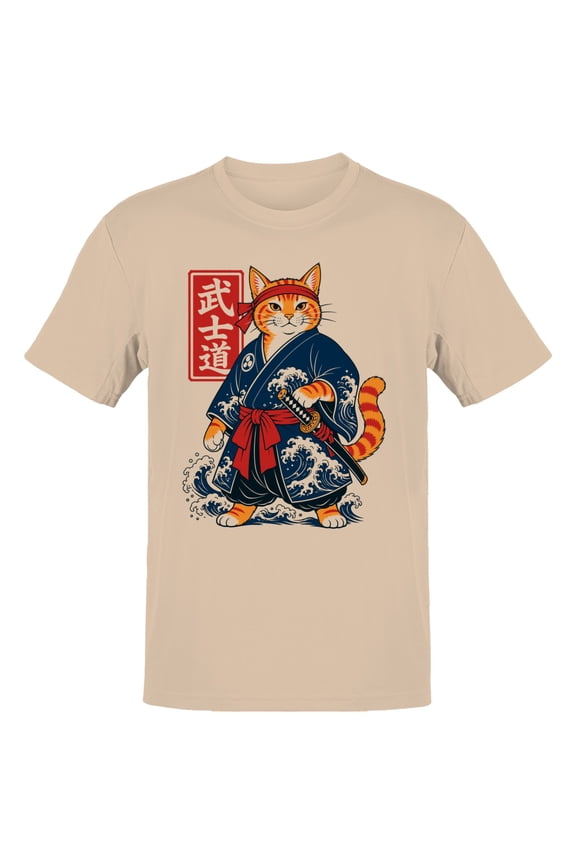 Samurai Cat Bushido Japanese Art Men's T-Shirt Natural, Cotton, S