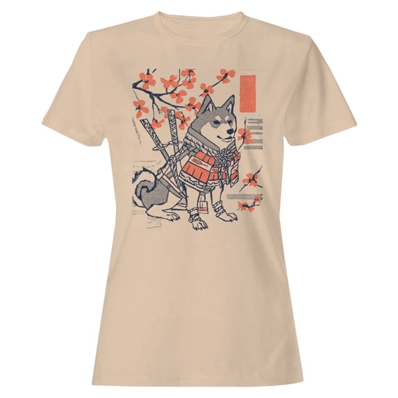 Smartprints Samurai Shiba Inu Sakura Blossoms Women's T-Shirt Natural, Cotton, M