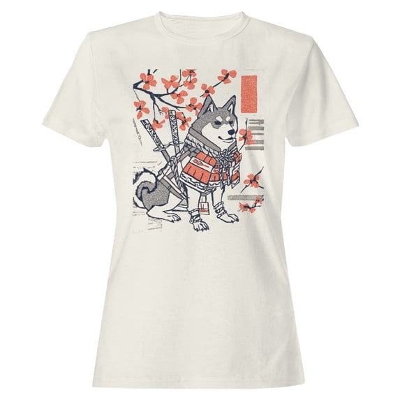 Smartprints Samurai Shiba Inu Sakura Blossoms Women's T-Shirt Off White, Cotton, 3XL