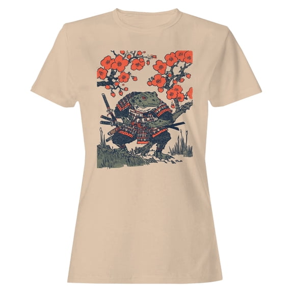 Smartprints Samurai Toad Under Cherry Blossoms Women's T-Shirt Natural, Cotton, 3XL