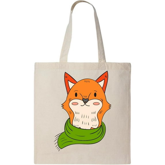 Smartprints Scarfed Fox Tote Bag - Image by Shutterstock, One Size Cotton Canvas Tote Bag