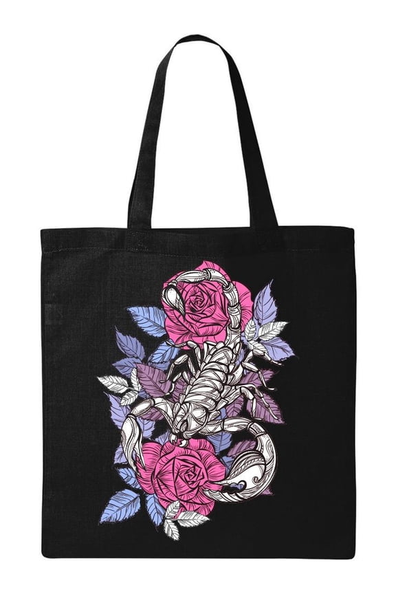 Scorpion And Roses Icon Tote Bag - Image by Shutterstock, One Size Cotton Canvas Tote Bag