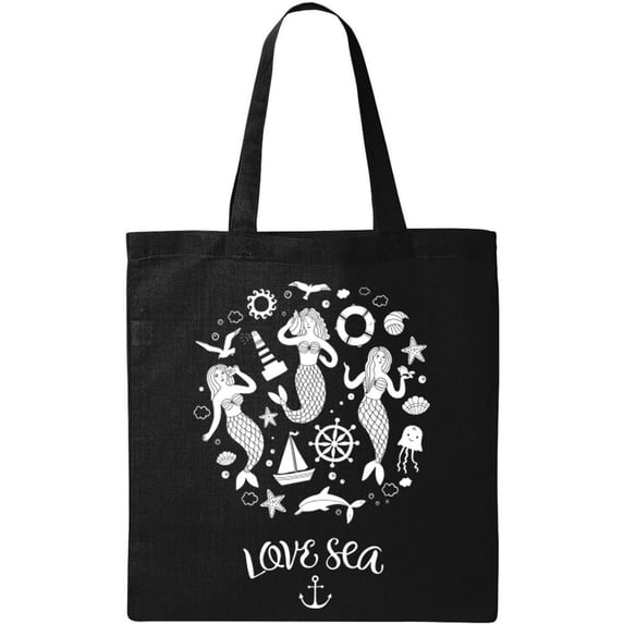 Smartprints Sea Favorites And Mermaids Tote Bag - Image by Shutterstock, One Size Cotton Canvas Tote Bag