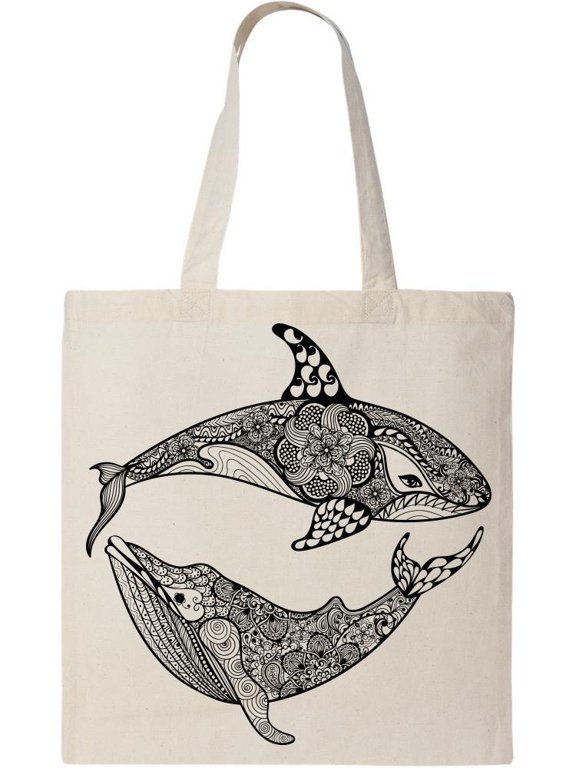 Shark And Whale Tote Bag - Image by Shutterstock, One Size Cotton Canvas Tote Bag