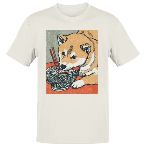Smartprints Shiba Inu Ramen Bowl Art Men's T-Shirt Off White, Cotton, XL