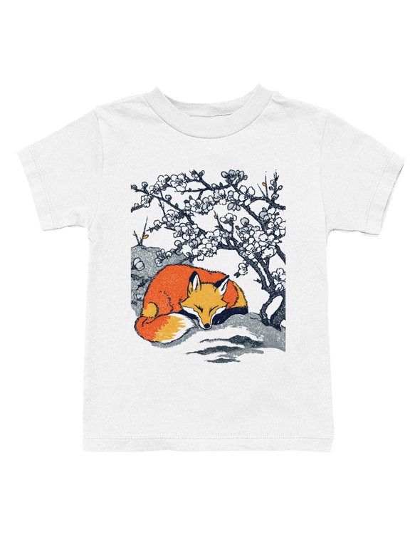 Sleeping Fox Under Cherry Blossoms Youth T-Shirt White, Cotton, L