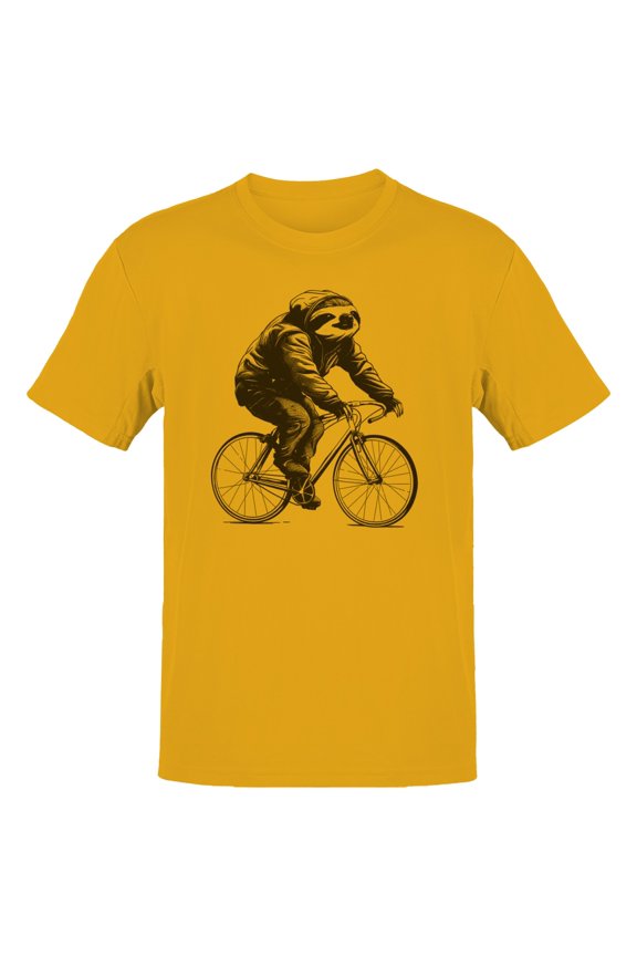 Sloth Riding Bicycle Men's T-Shirt Gold, Cotton, L
