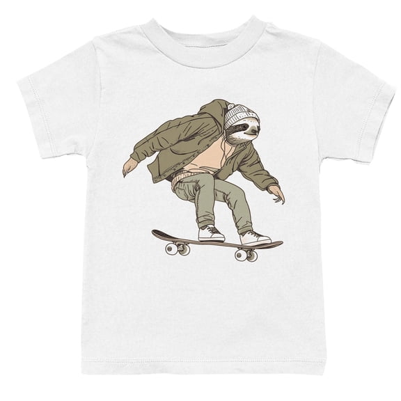 Smartprints Sloth Skateboarding Youth T-Shirt White, Cotton, XL