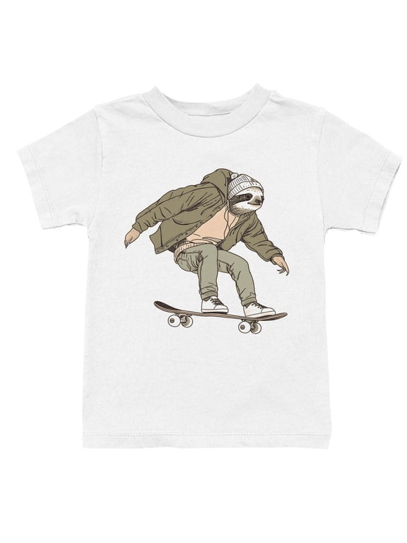 Sloth Skateboarding Youth T-Shirt White, Cotton, XS