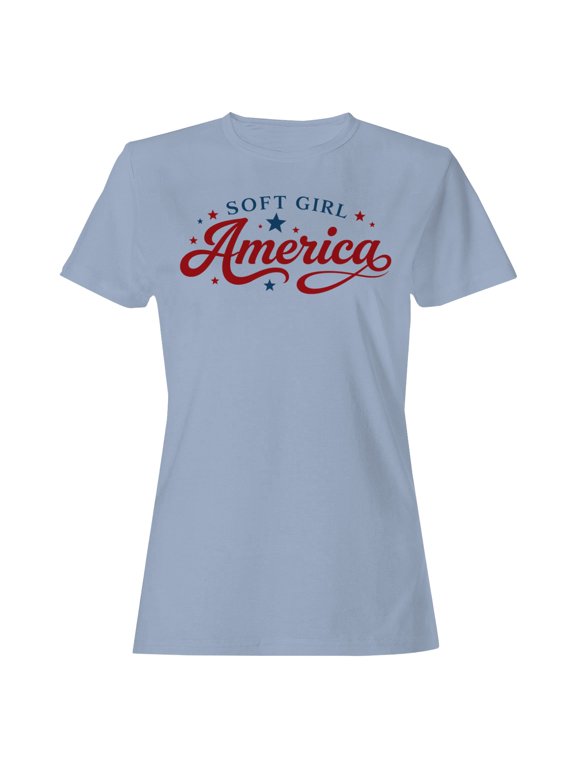 Soft Girl America Patriotic Women's T-Shirt Light Blue, Cotton, M