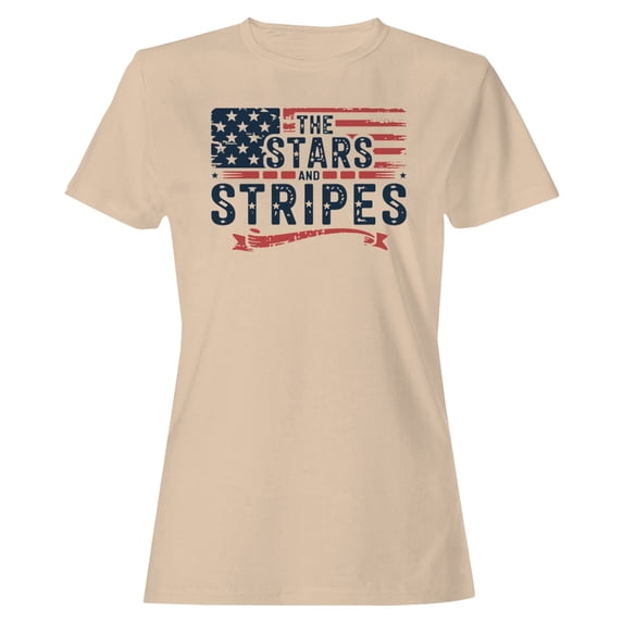 Smartprints Stars and Stripes American Flag Women's T-shirt, Natural, S
